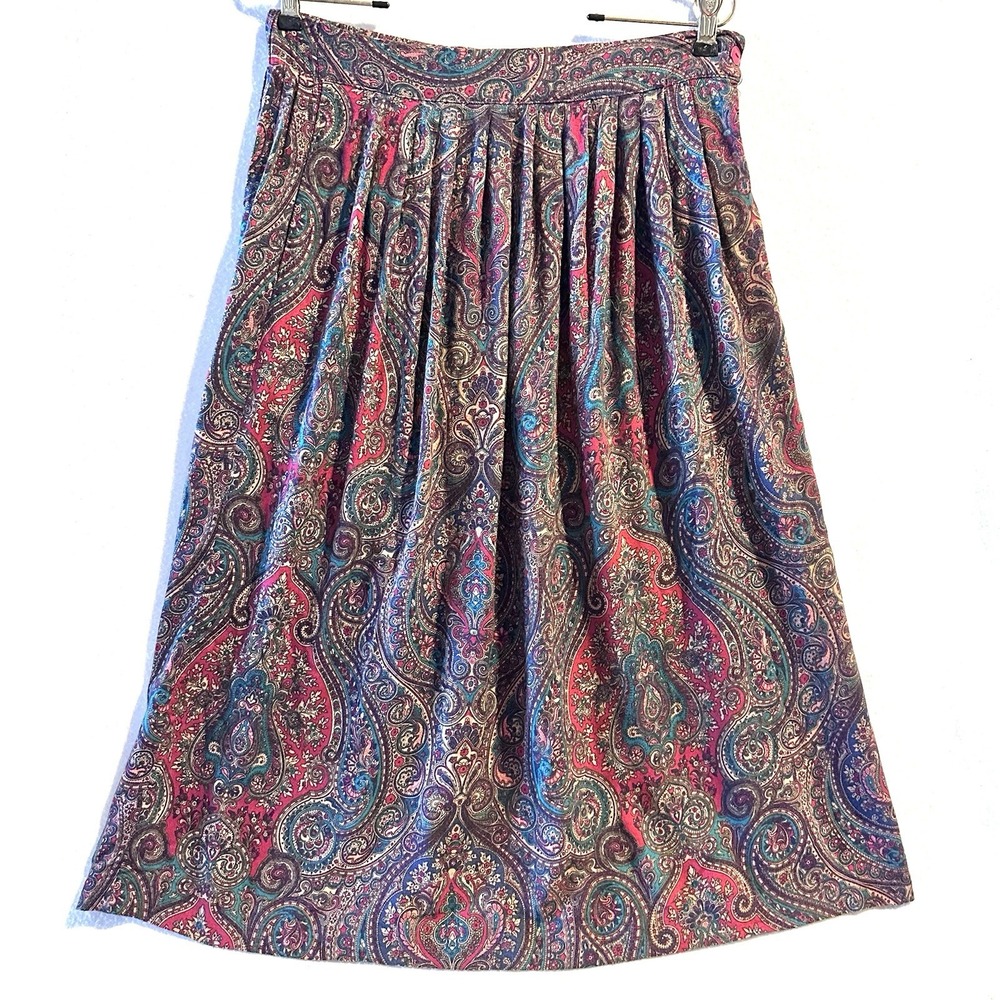 VTG Garland Paisley Skirt Size 8 Rayon Midi Dark Academia Elastic Old‎ Money